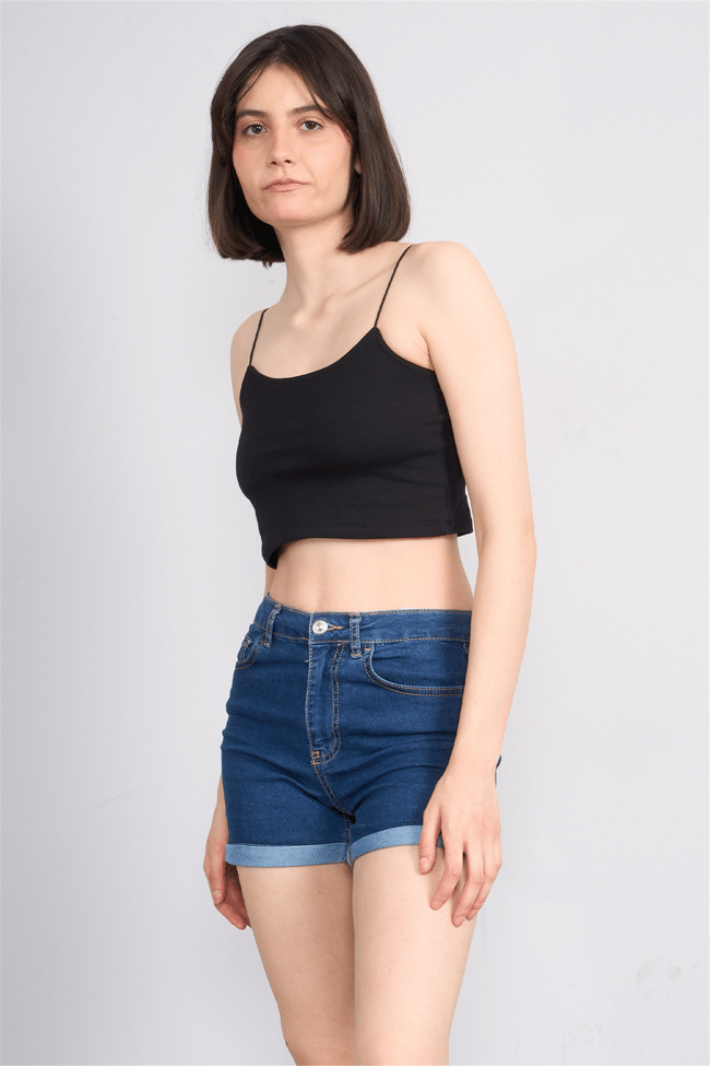 C.K Y26 8453 Fithit Byn Ip Askılı Penye Crop Atlet Siyah