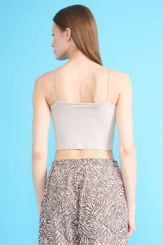 C.K Y26 8453 Fithit Byn Ip Askılı Penye Crop Atlet Vizon