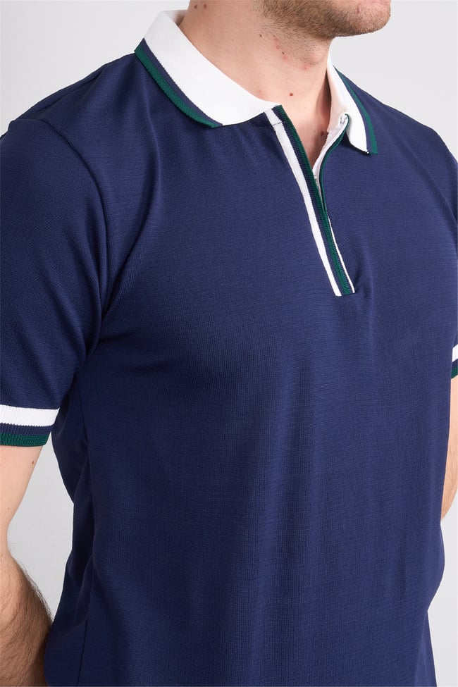 C.K Y26 803 Lacivert Erkek Triko Fermuarlı Polo Yaka Tişört M-Xxl