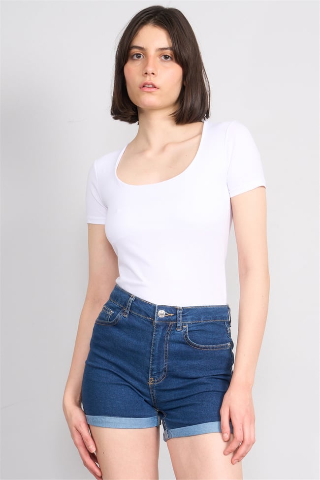 C.K Y26 8038 Pachie Byn U Yaka Basic T-shirt Beyaz