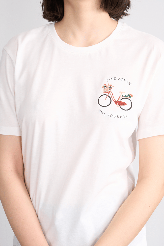 C.K Y26 8946 Fithit Kadın Bisiklet Yaka Regular Nakışlı T-shirt Krem