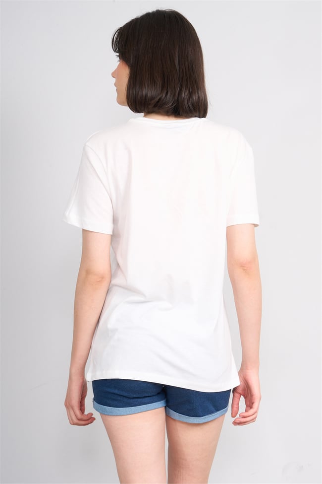 C.K Y26 8893 Fithit Kadın Bisiklet Yaka Regular Nakışlı T-shirt Krem