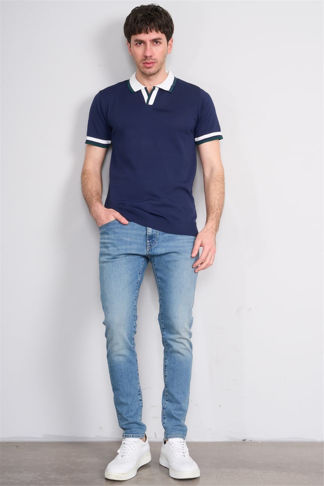 C.K Y26 804 Lacivert Erkek Triko Polo Yaka Tişört M-Xxl