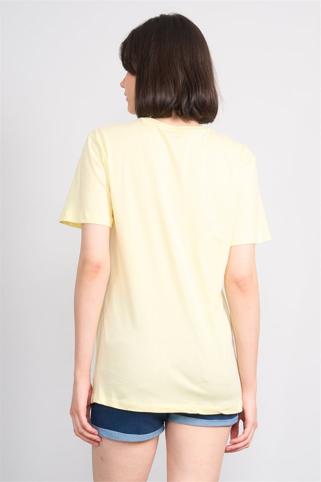 C.K Y26 8893 Fithit Kadın Bisiklet Yaka Regular Nakışlı T-shirt Uçuk Sarı