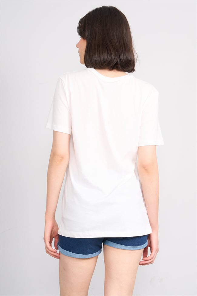 C.K Y26 8946 Fithit Kadın Bisiklet Yaka Regular Nakışlı T-shirt Krem