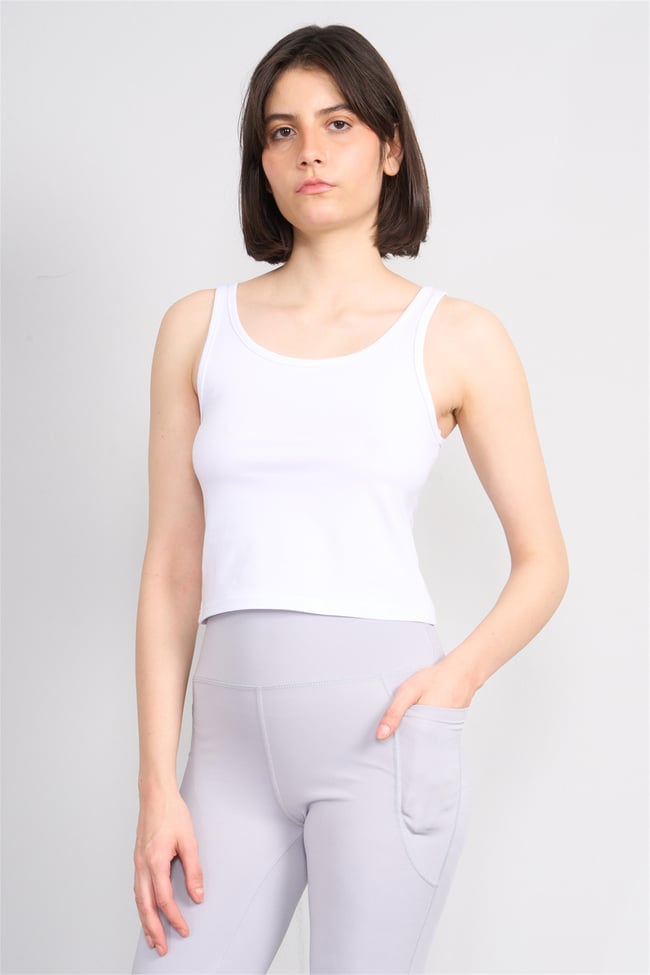 C.K Y26 8282 Fithit Byn Askılı Penye Crop Atlet Beyaz