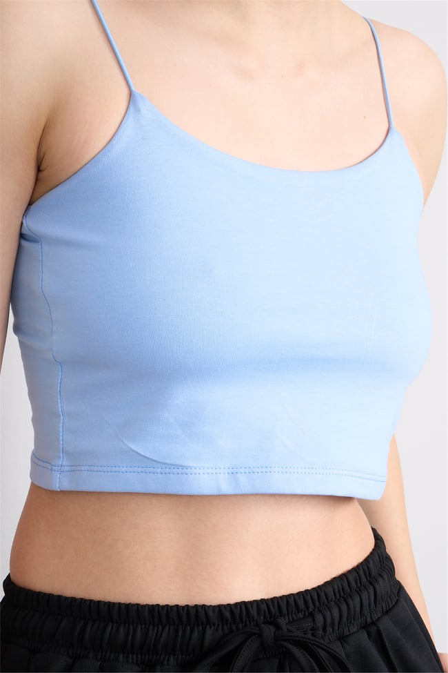 C.K Y26 8453 Fithit Byn Ip Askılı Penye Crop Atlet Bebe Mavi