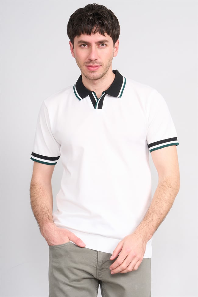 C.K Y26 804 Beyaz Erkek Triko Polo Yaka Tişört M-Xxl
