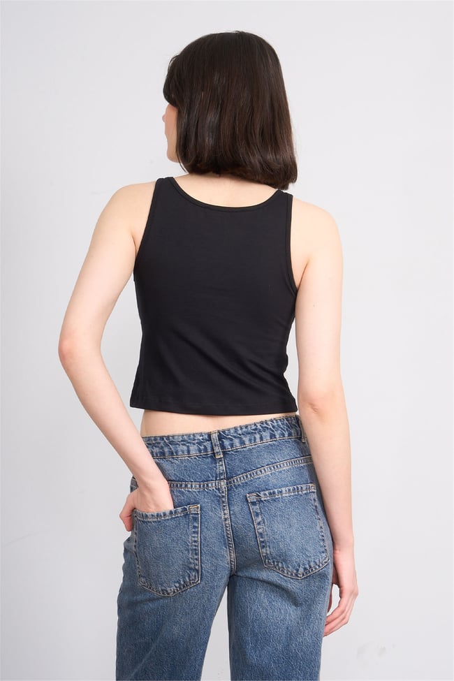 C.K Y26 8282 Fithit Byn Askılı Penye Crop Atlet Siyah