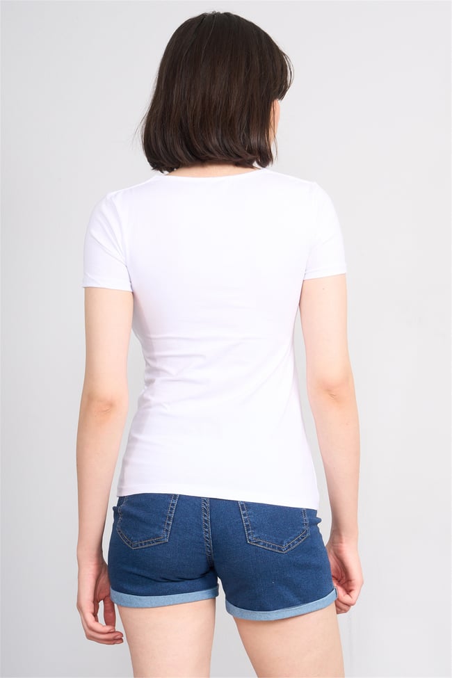C.K Y26 8038 Pachie Byn U Yaka Basic T-shirt Beyaz