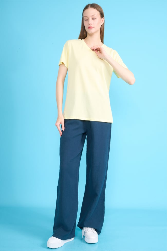 C.K Y26 3265 Fithit Byn V Yk. 30/1 Penye Basic Regular T-shirt Uçuk Sarı