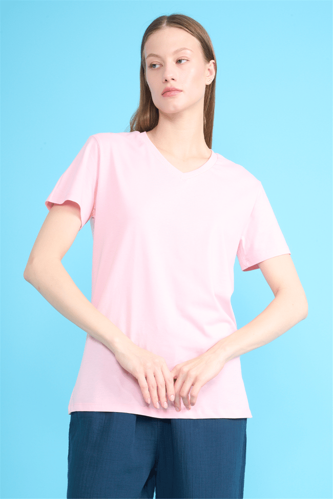 C.K Y26 3265 Fithit Byn V Yk. 30/1 Penye Basic Regular T-shirt A.Pembe