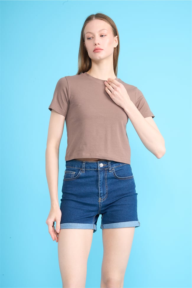 C.K Y26 8505 Fithit Byn B.Yk Penye Crop T-shirt Kakao