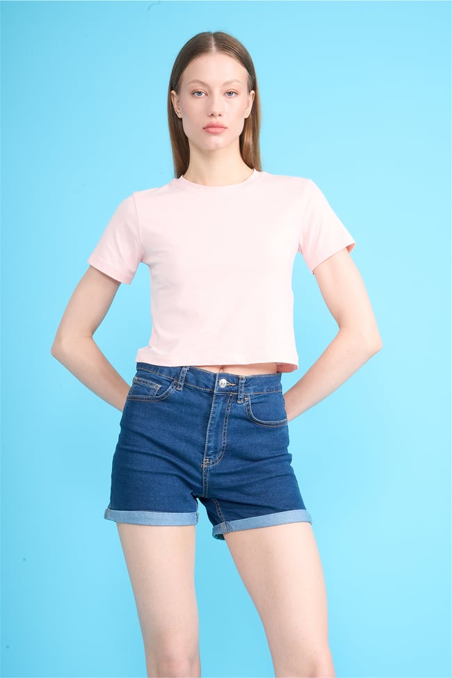 C.K Y26 8505 Fithit Byn B.Yk Penye Crop T-shirt Pembe