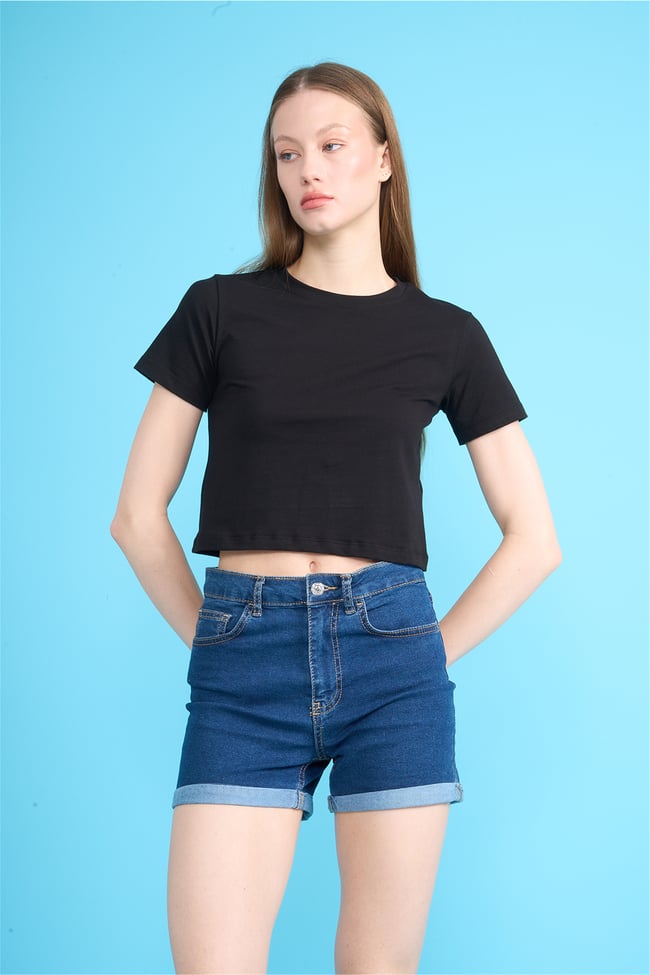 C.K Y26 8505 Fithit Byn B.Yk Penye Crop T-shirt Siyah