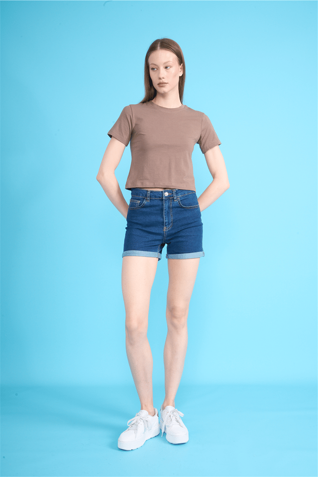 C.K Y26 8505 Fithit Byn B.Yk Penye Crop T-shirt Kakao