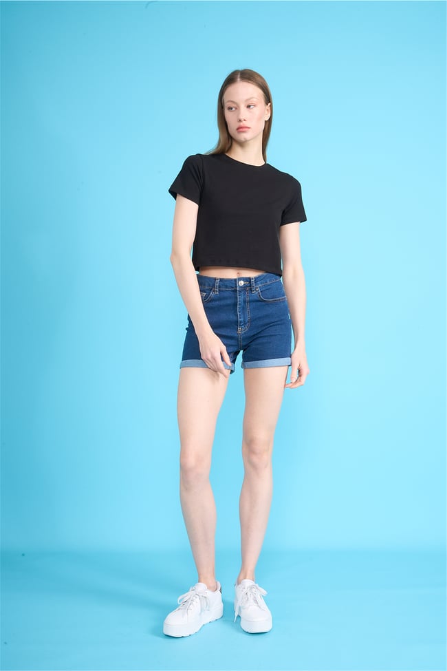 C.K Y26 8505 Fithit Byn B.Yk Penye Crop T-shirt Siyah