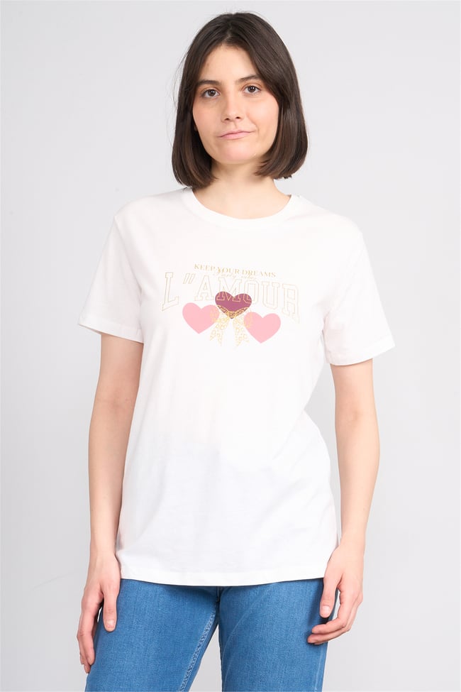 C.K Y26 8904 Fithit Byn B.Yk Regular Baskılı T-shirt Krem