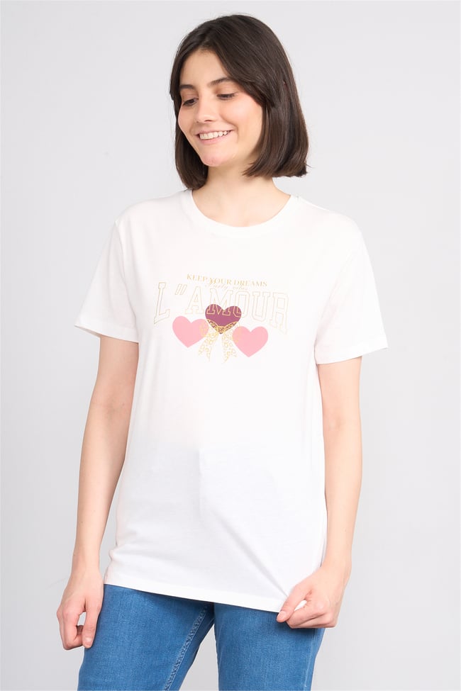 C.K Y26 8904 Fithit Byn B.Yk Regular Baskılı T-shirt Krem