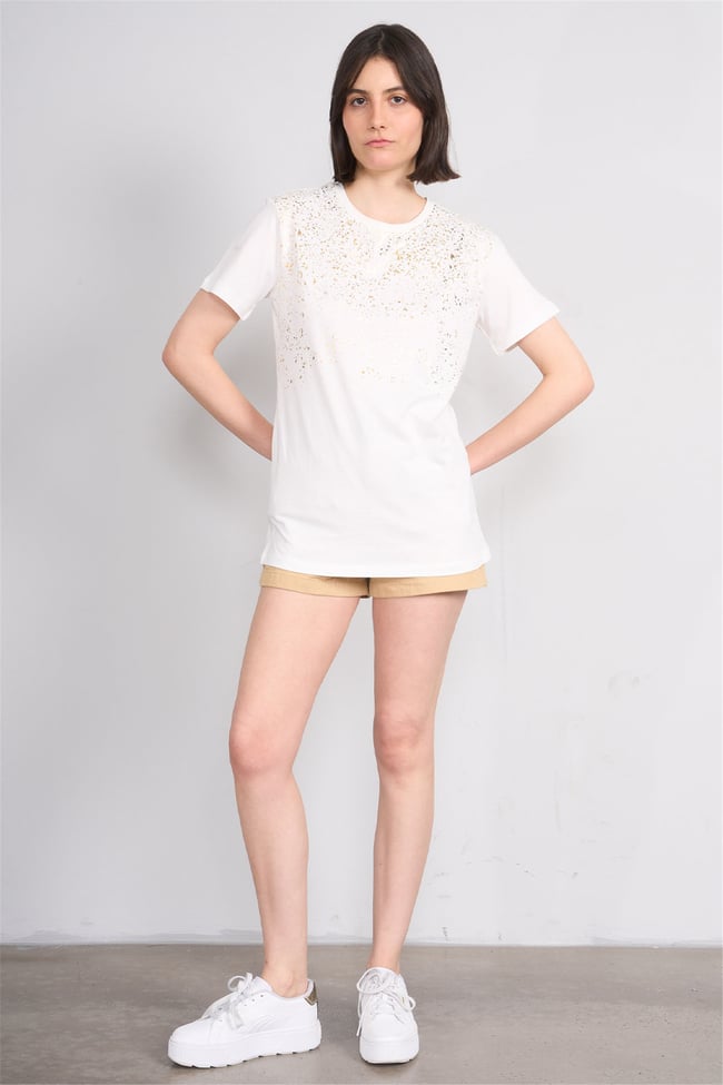 C.K Y26 8923 Fithit Byn B.Yk Regular Baskılı T-shirt Krem