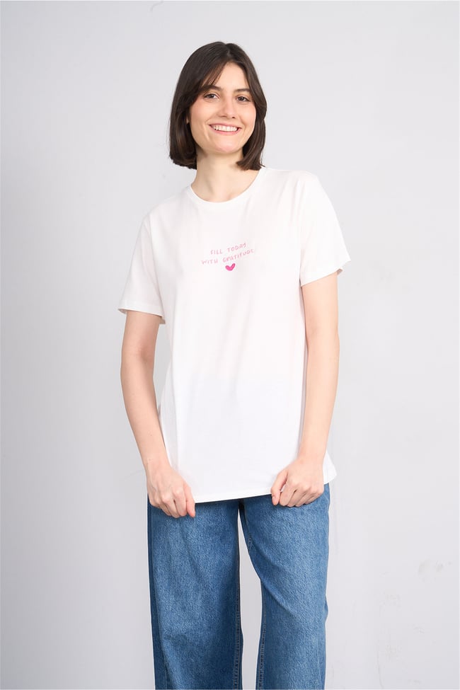 C.K Y26 8949 Fithit Byn B.Yk Regular Nakışlı T-shirt Krem