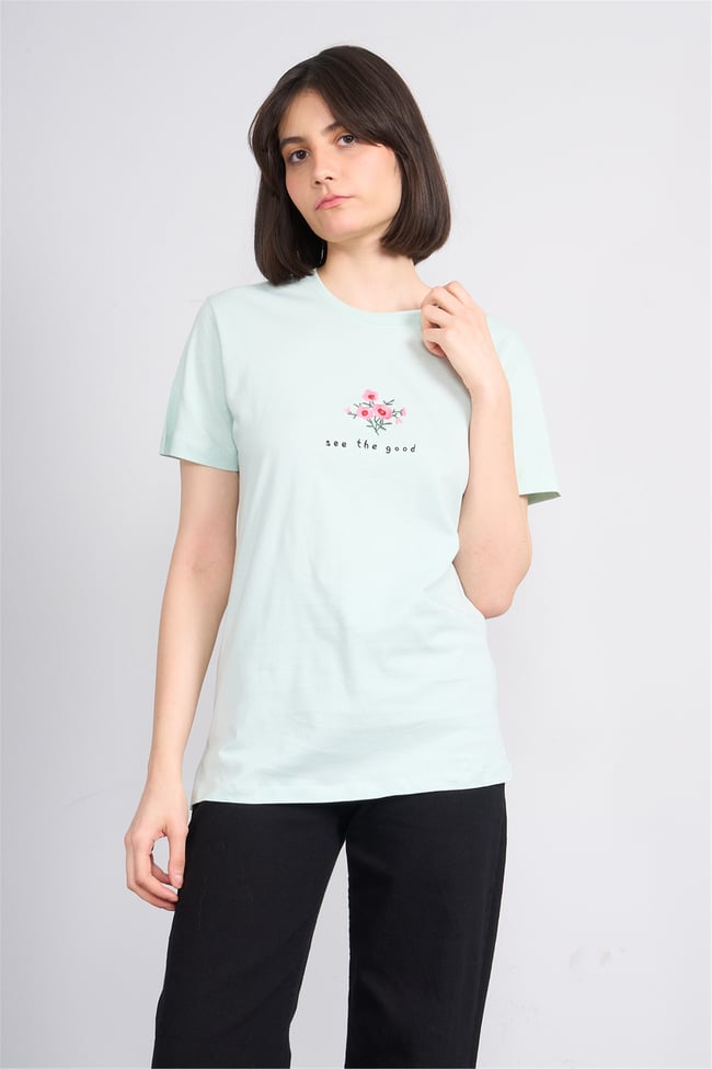 C.K Y26 8950 Fithit Byn B.Yk Regular Nakışlı T-shirt Cagla