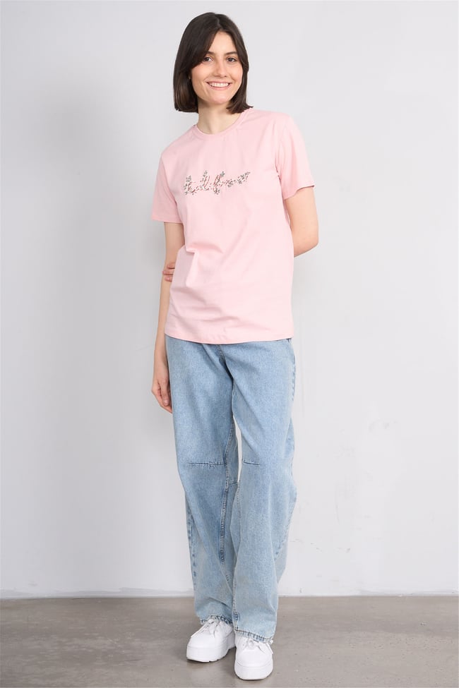 C.K Y26 8954 Fithit Byn B.Yk Regular Nakışlı T-shirt Pudra