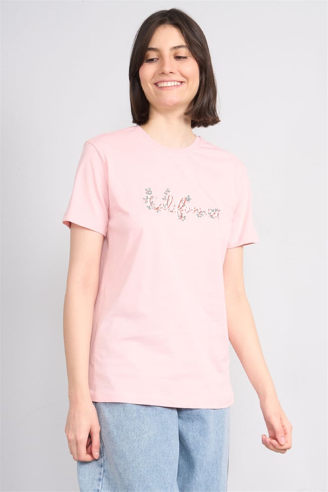 C.K Y26 8954 Fithit Byn B.Yk Regular Nakışlı T-shirt Pudra