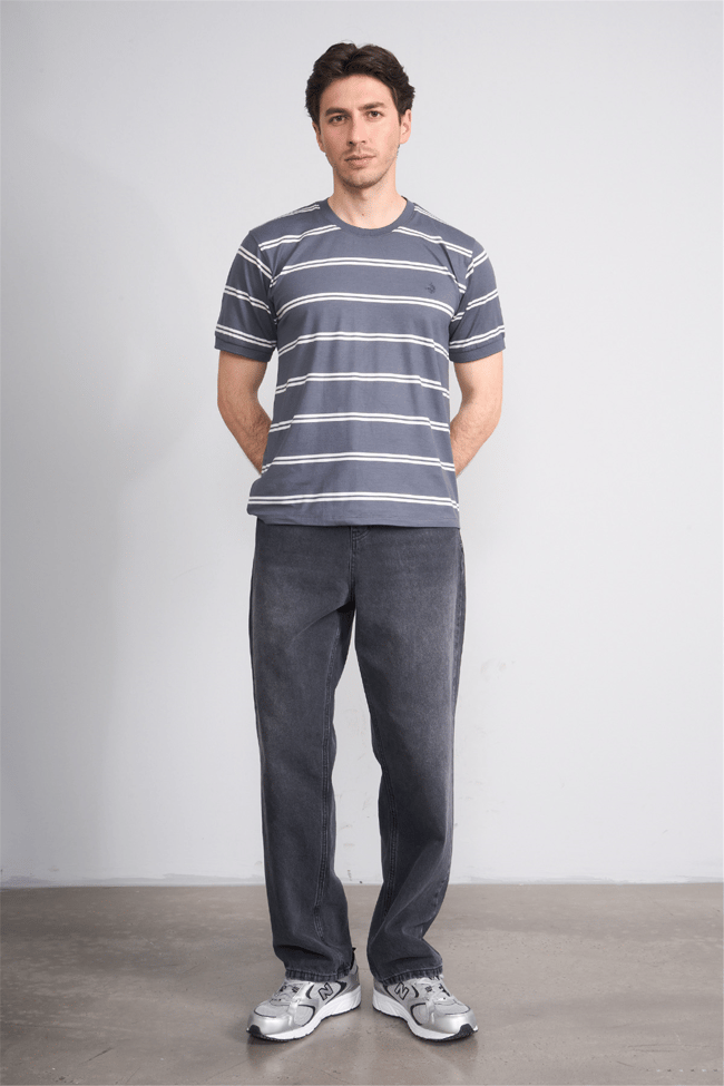 Çetinkaya Chester Polo 4720 Bisiklet Yaka Regular Ringel Süprem T-shirt Füme