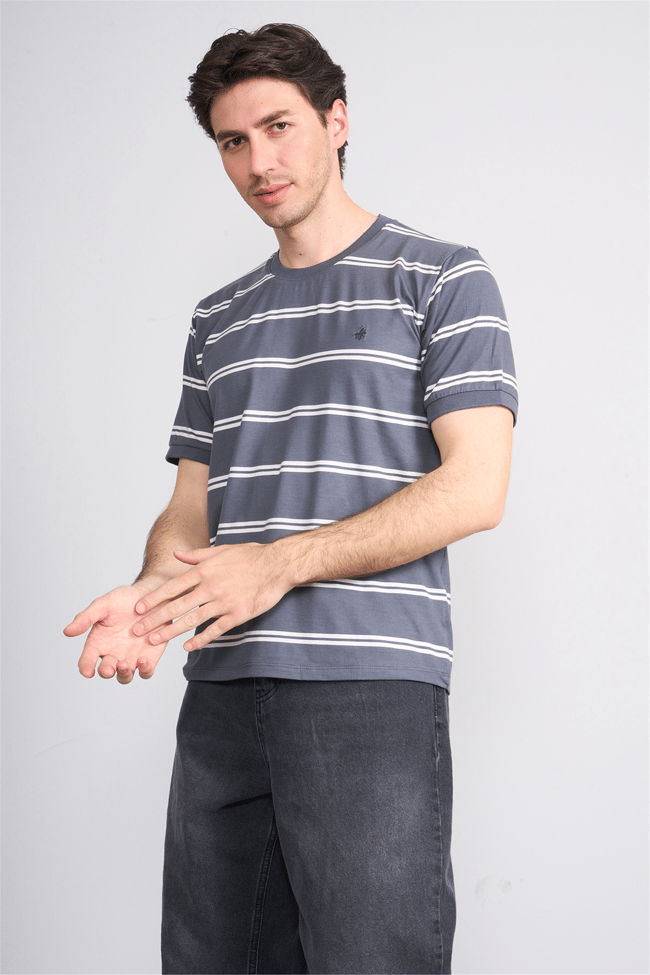Çetinkaya Chester Polo 4720 Bisiklet Yaka Regular Ringel Süprem T-shirt Füme
