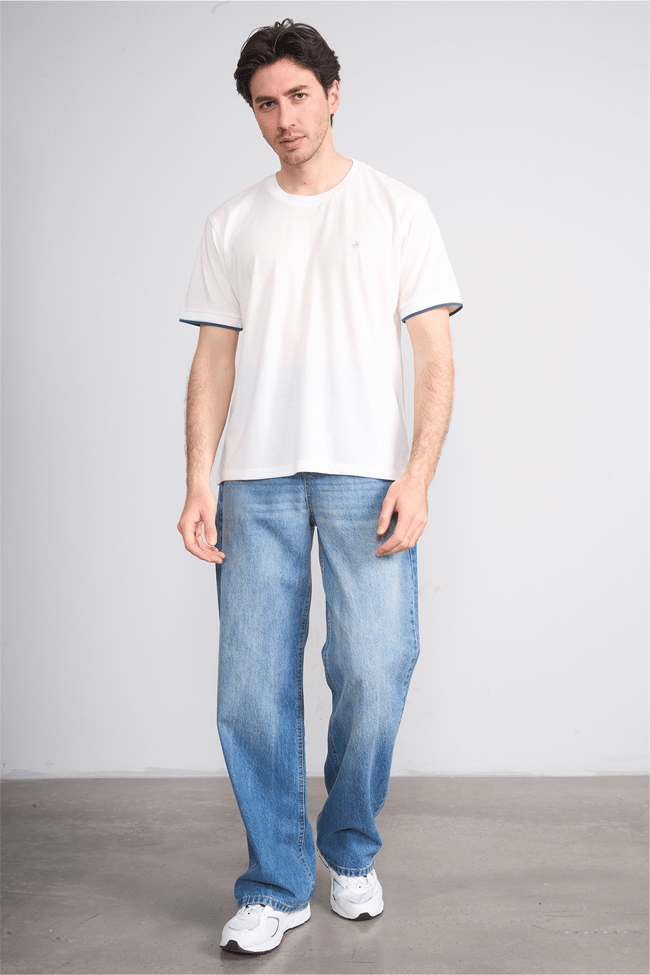 Çetinkaya Chester Polo 4723 Bisiklet Yaka Regular Likralı Pike T-shirt Beyaz