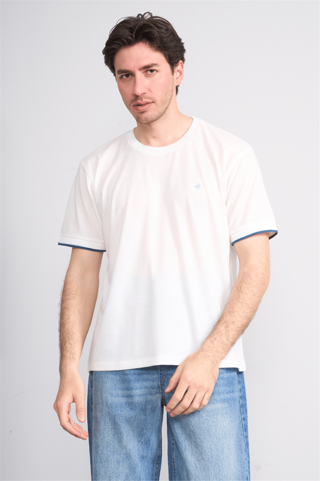 Çetinkaya Chester Polo 4723 Bisiklet Yaka Regular Likralı Pike T-shirt Beyaz