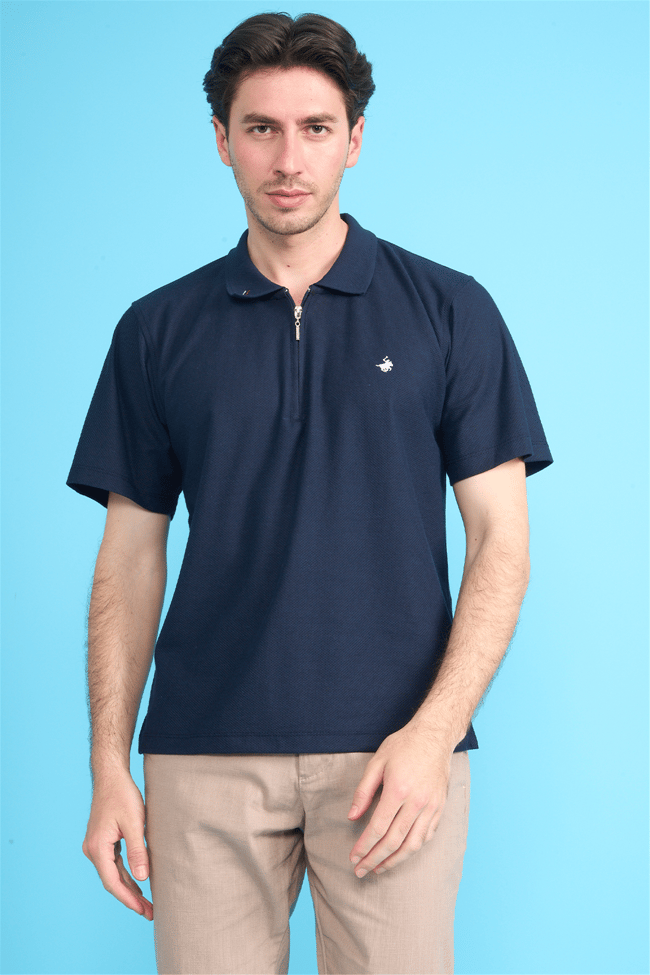Çetinkaya Chester Polo 4727 Fermuarlı Polo Yaka Regular Jakarlı T-shirt Lacivert