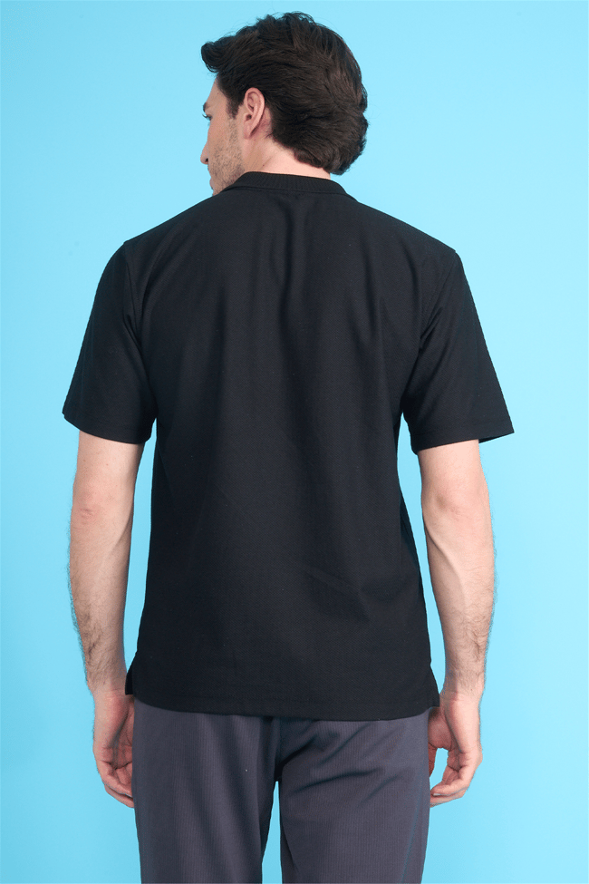 Çetinkaya Chester Polo 4727 Fermuarlı Polo Yaka Regular Jakarlı T-shirt Siyah