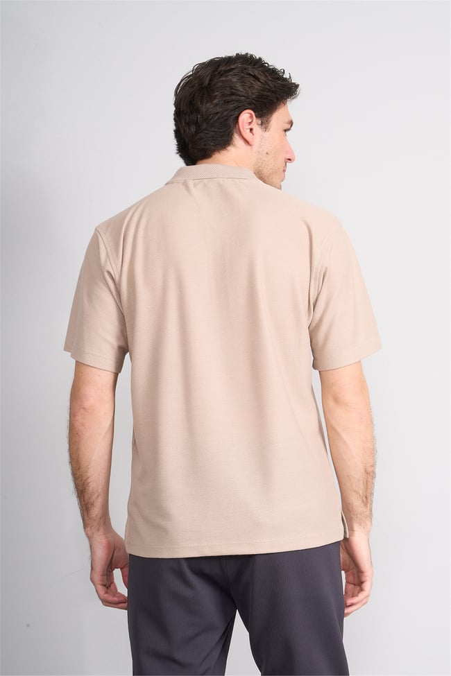 Çetinkaya Chester Polo 4727 Fermuarlı Polo Yaka Regular Jakarlı T-shirt Bej