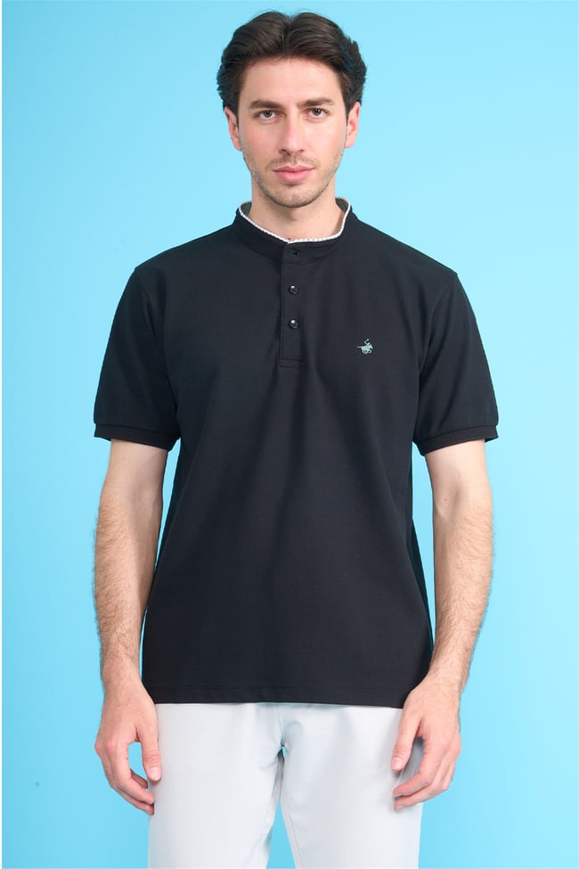 Çetinkaya Chester Polo 4728 Hakim Yaka Regular 30/1 Pike T-shirt Siyah