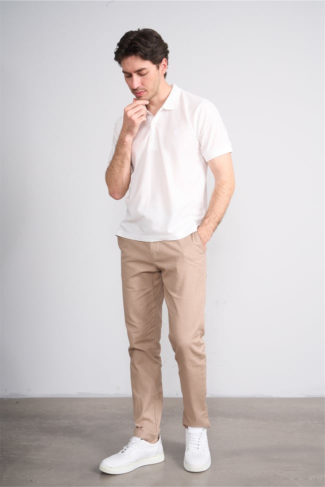Çetinkaya Chester Polo 4736 Polo Yaka Regular Jakarlı T-shirt Beyaz