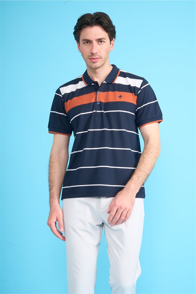Çetinkaya Chester Polo 4739 Polo Yaka Regular Ringel Pike T-shirt Lacivert