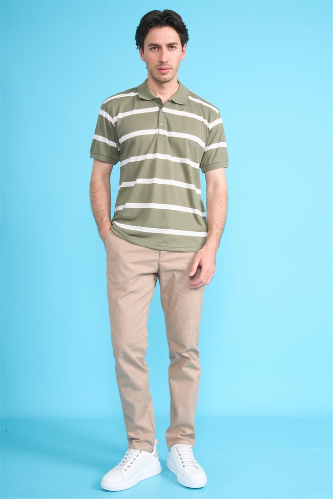 Çetinkaya Chester Polo 4740 Polo Yaka Regular Ringel Pike T-shirt Haki