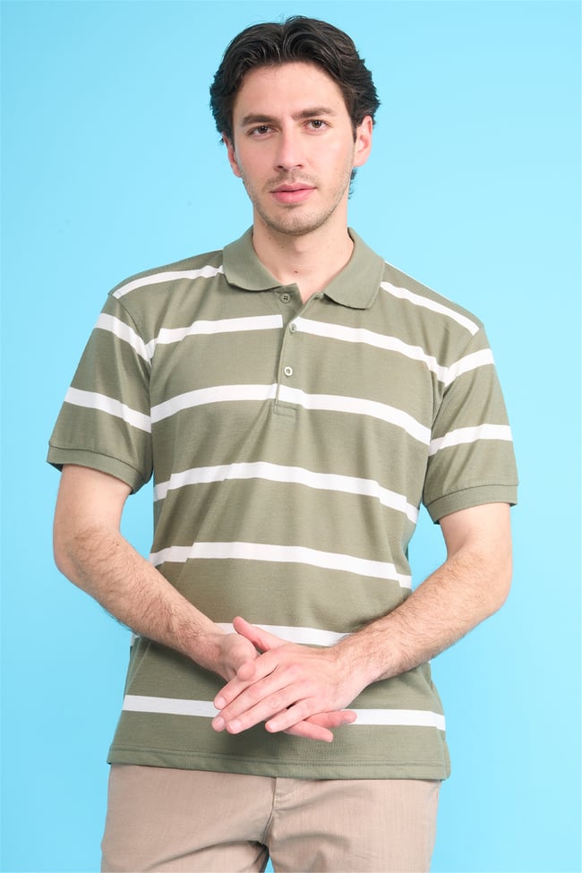 Çetinkaya Chester Polo 4740 Polo Yaka Regular Ringel Pike T-shirt Haki