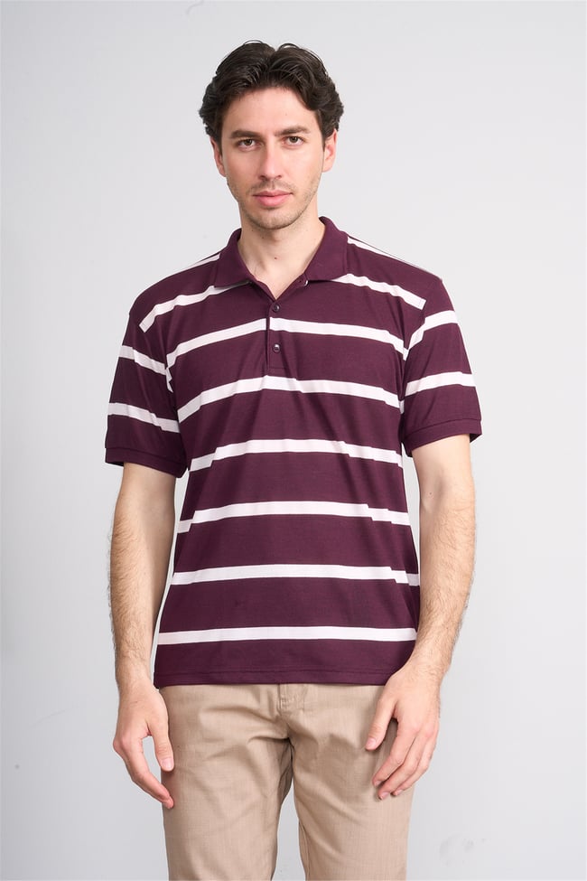 Çetinkaya Chester Polo 4740 Polo Yaka Regular Ringel Pike T-shirt Mürdüm