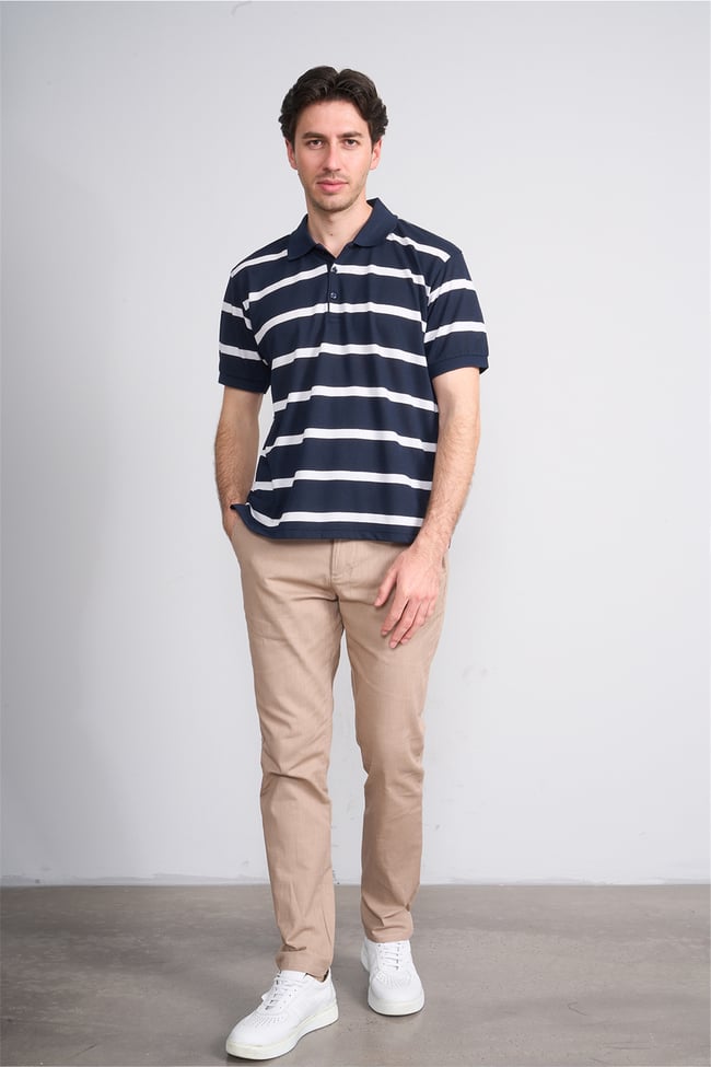 Çetinkaya Chester Polo 4740 Polo Yaka Regular Ringel Pike T-shirt Lacivert