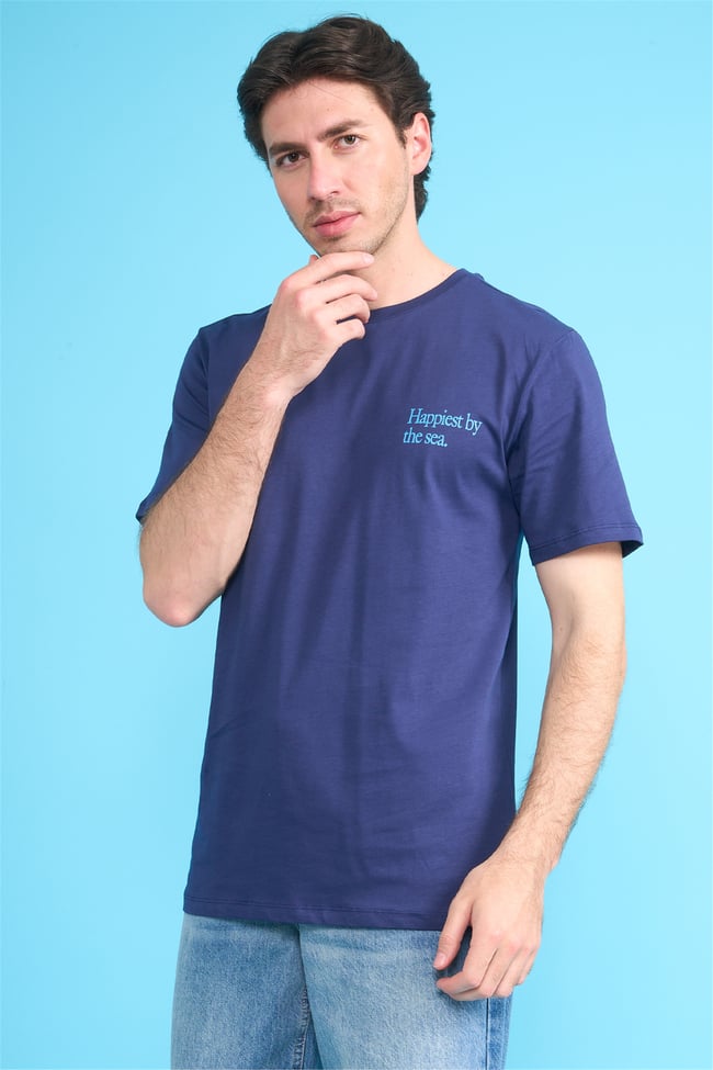 Çetinkaya Chetser Polo 4633 Bisiklet Yaka Regular Baskılı T-shirt Açık Lacivert