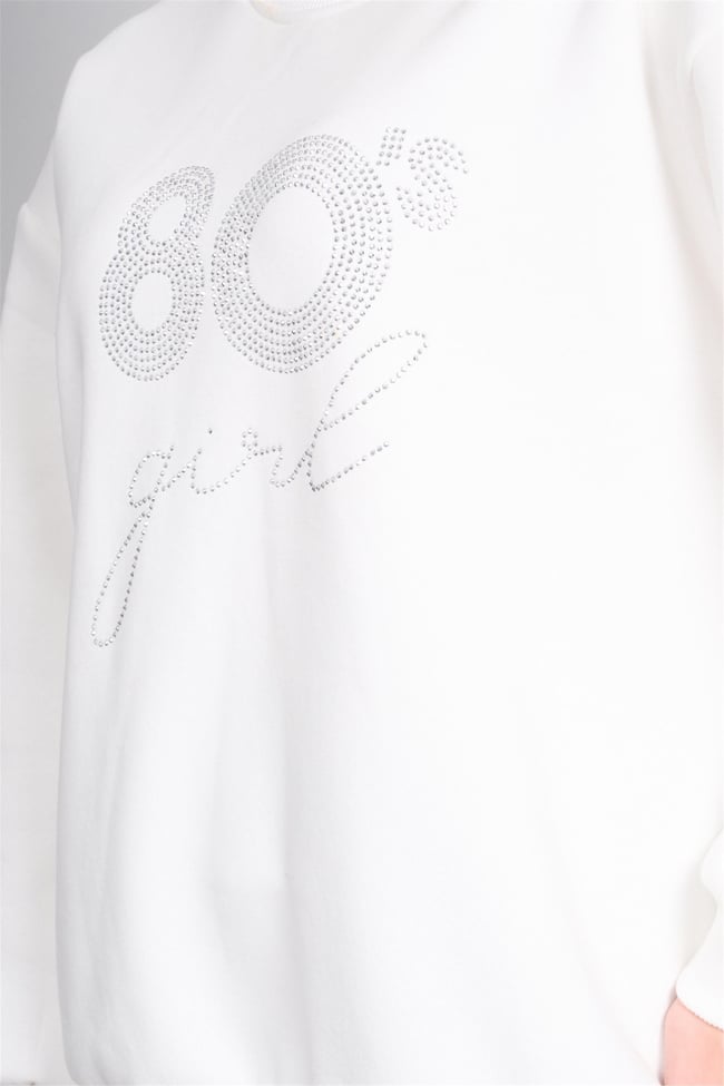 Çetinkaya Fithit 8600 Kadın Bisiklet Yaka 3 İplik Oversize Baskılı Sweatshirt Krem