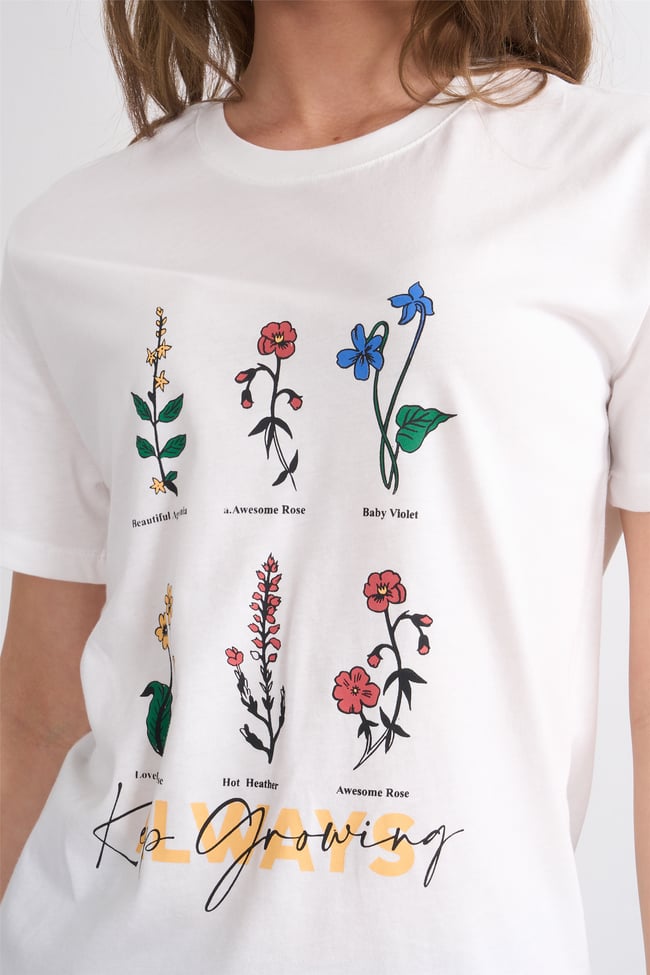 Çetinkaya Fithit 8848 Bayan Bisiklet Yaka Regular Baskılı T-shirt Krem