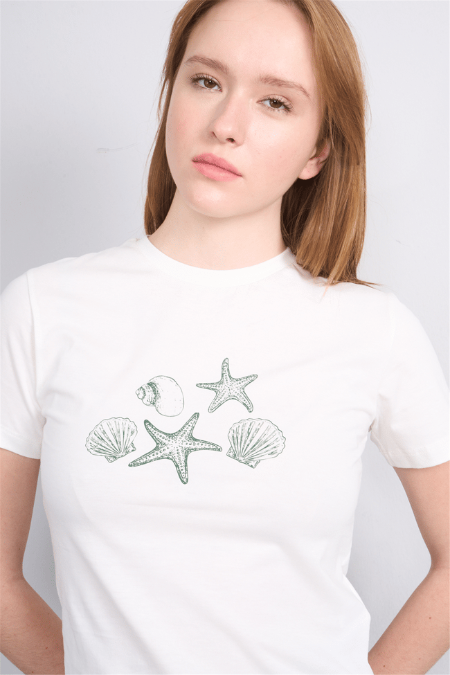 C.K Y26 8865 Fithit Byn B.Yk Regular Baskılı T-shirt Krem