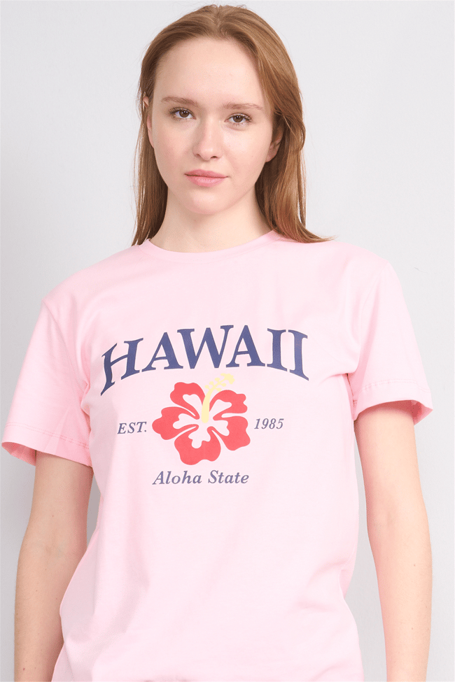 Çetinkaya Fithit 8868 Bayan Bisiklet Yaka Regular Baskılı T-shirt Açık Pembe