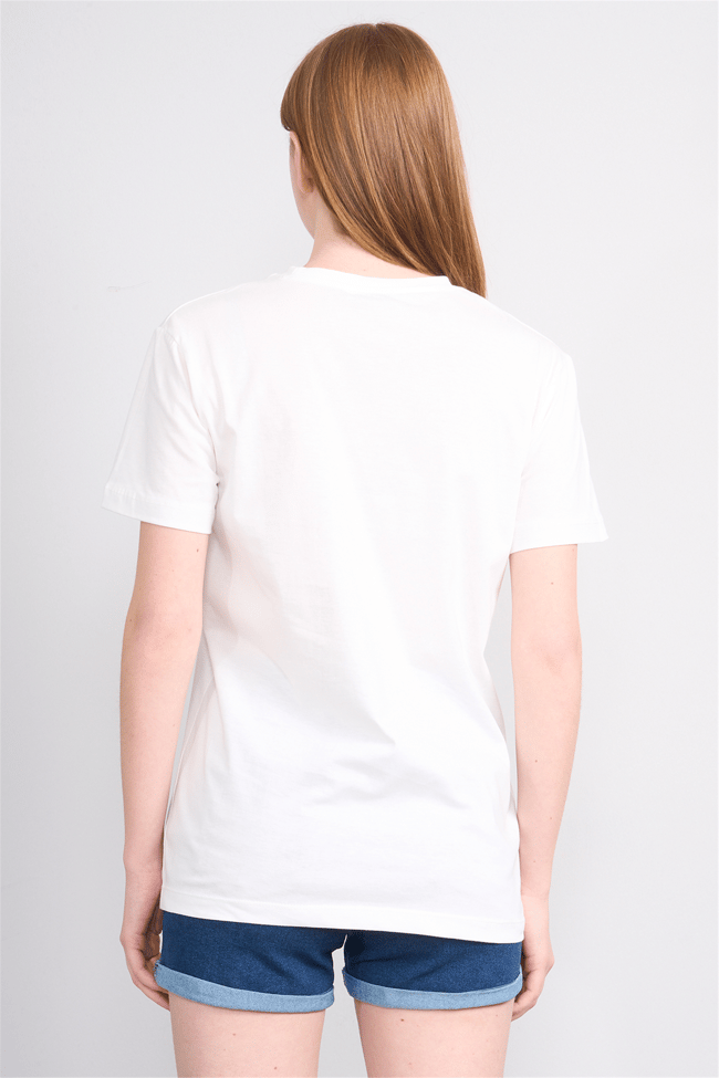 Çetinkaya Fithit 8878 Bayan Bisiklet Yaka Regular Baskılı T-shirt Krem