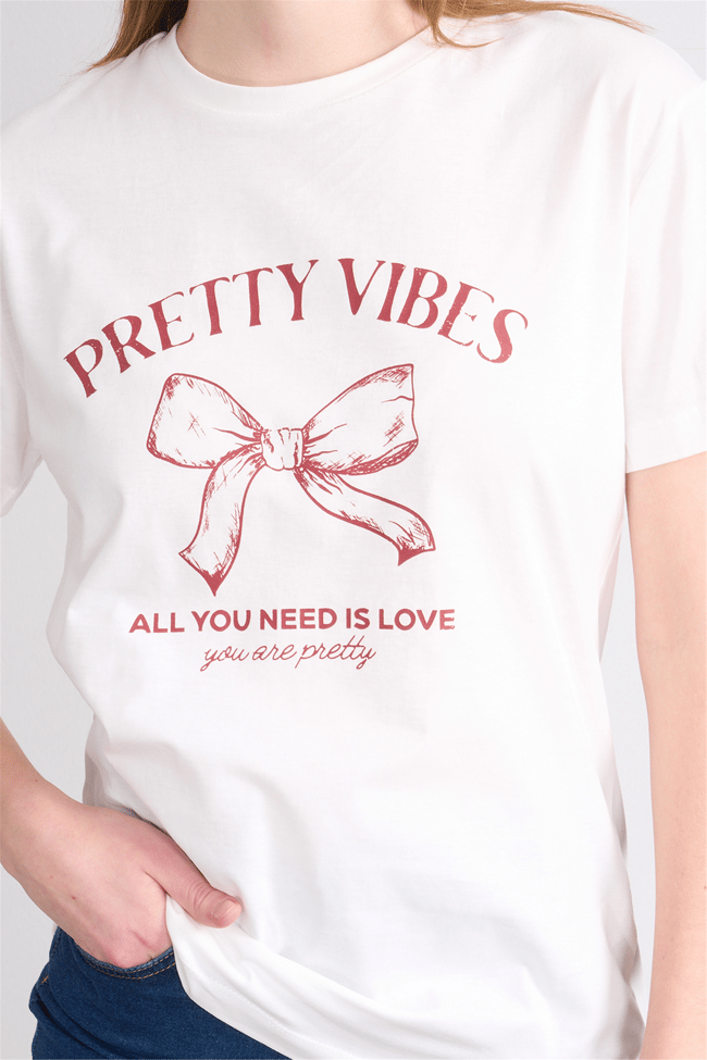 Çetinkaya Fithit 8878 Bayan Bisiklet Yaka Regular Baskılı T-shirt Krem