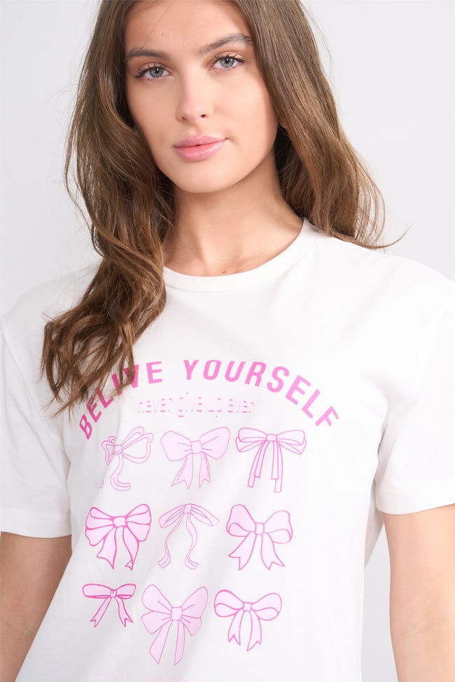 Çetinkaya Fithit 8881 Bayan Bisiklet Yaka Regular Baskılı T-shirt Krem